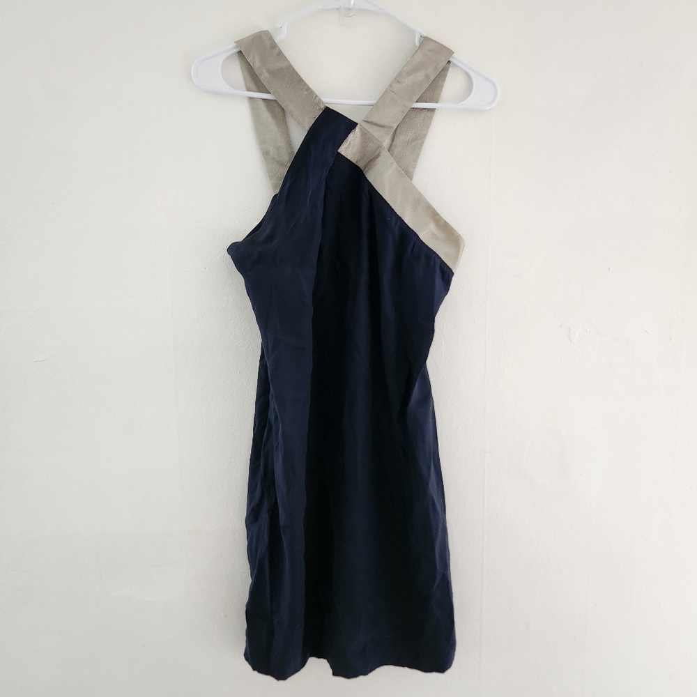 Sandro Paris 100% Silk Mini Dress Navy Blue 2
